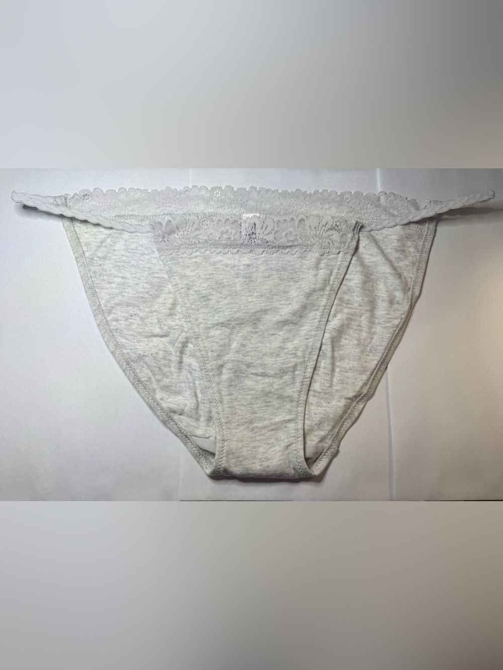 Pink Victoria Secret Silver Glitter Lace-Trim Cotton Briefs - Light Gray Large